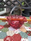 Fenton Cranberry Glass Overlay Ruffled Basket with Handle 1950 Ribbed Art Glass  — photo 3