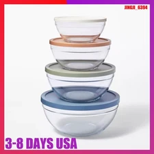 8pc Glass Set of 4 Mixing Bowls with Lids Clear - Figmint™: Glass & Plastic