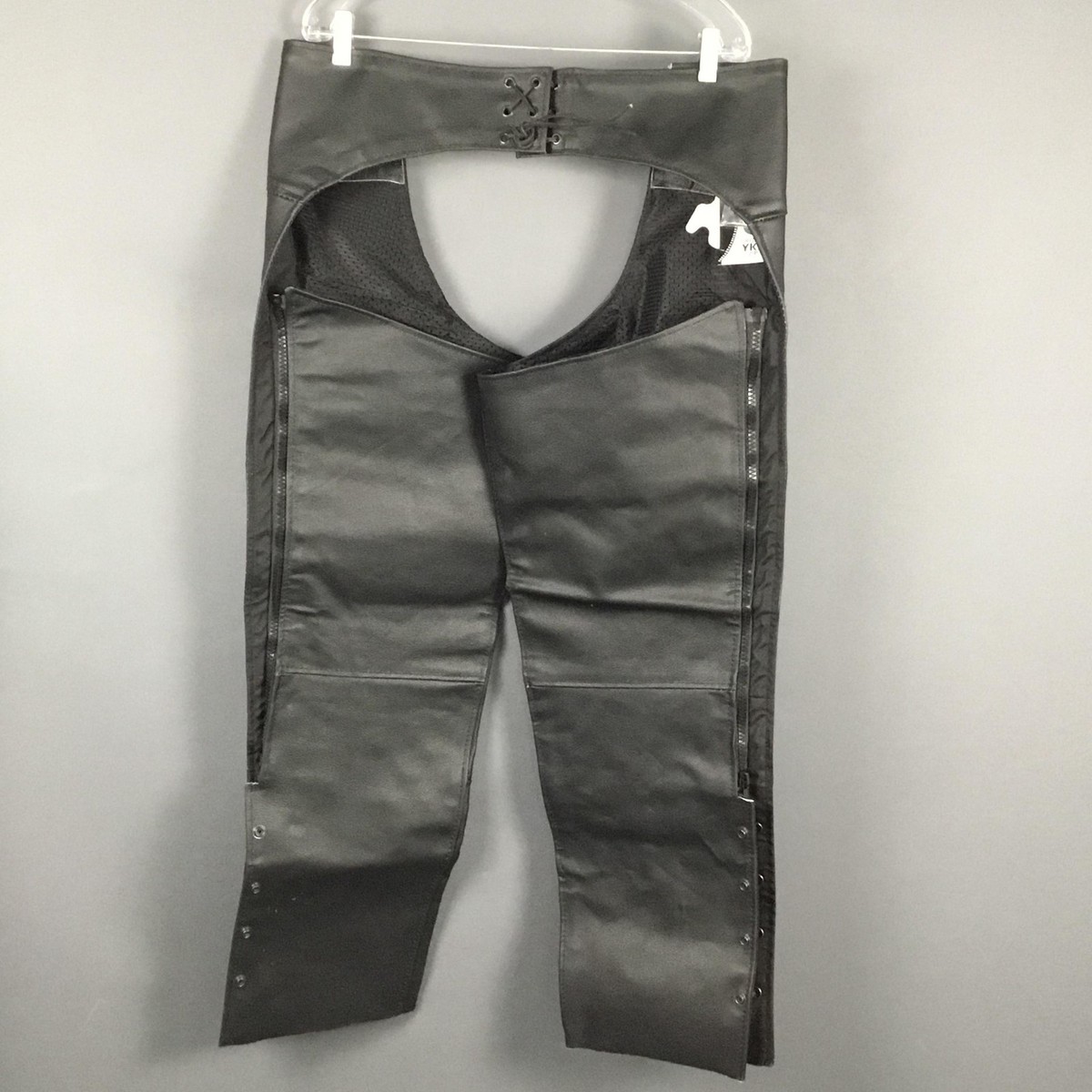 HWK Motorsports Chaps Mens Large Black Genuine Leather Motorcycle