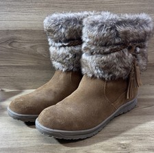 Minnetonka Everett Boot Women's 9M Water-Resistant Brown Suede Faux Fur Boots