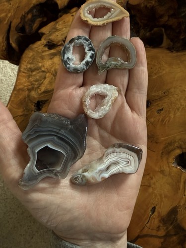Six Polished Natural Agate Geode Slices Crystal Specimens For Jewelry Or Display