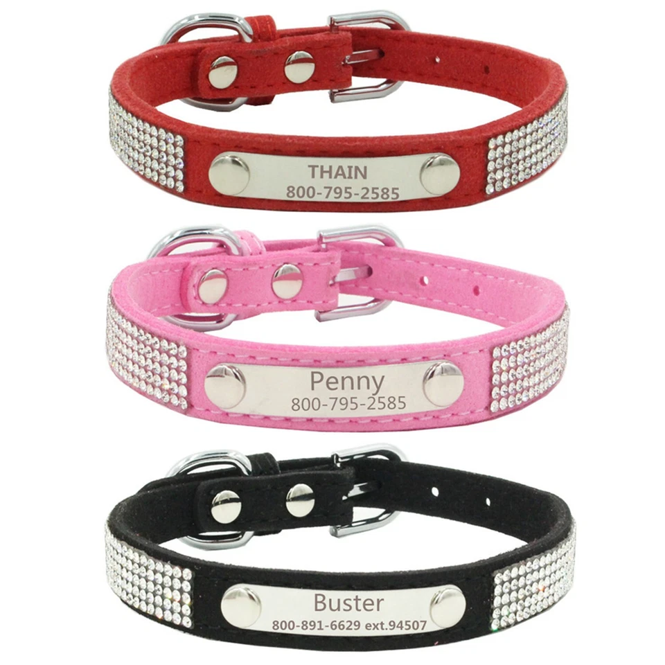 Rhinestones Personalized dog collar Bling engraved custom ID tag Name / Number#A - Image 3 of 4