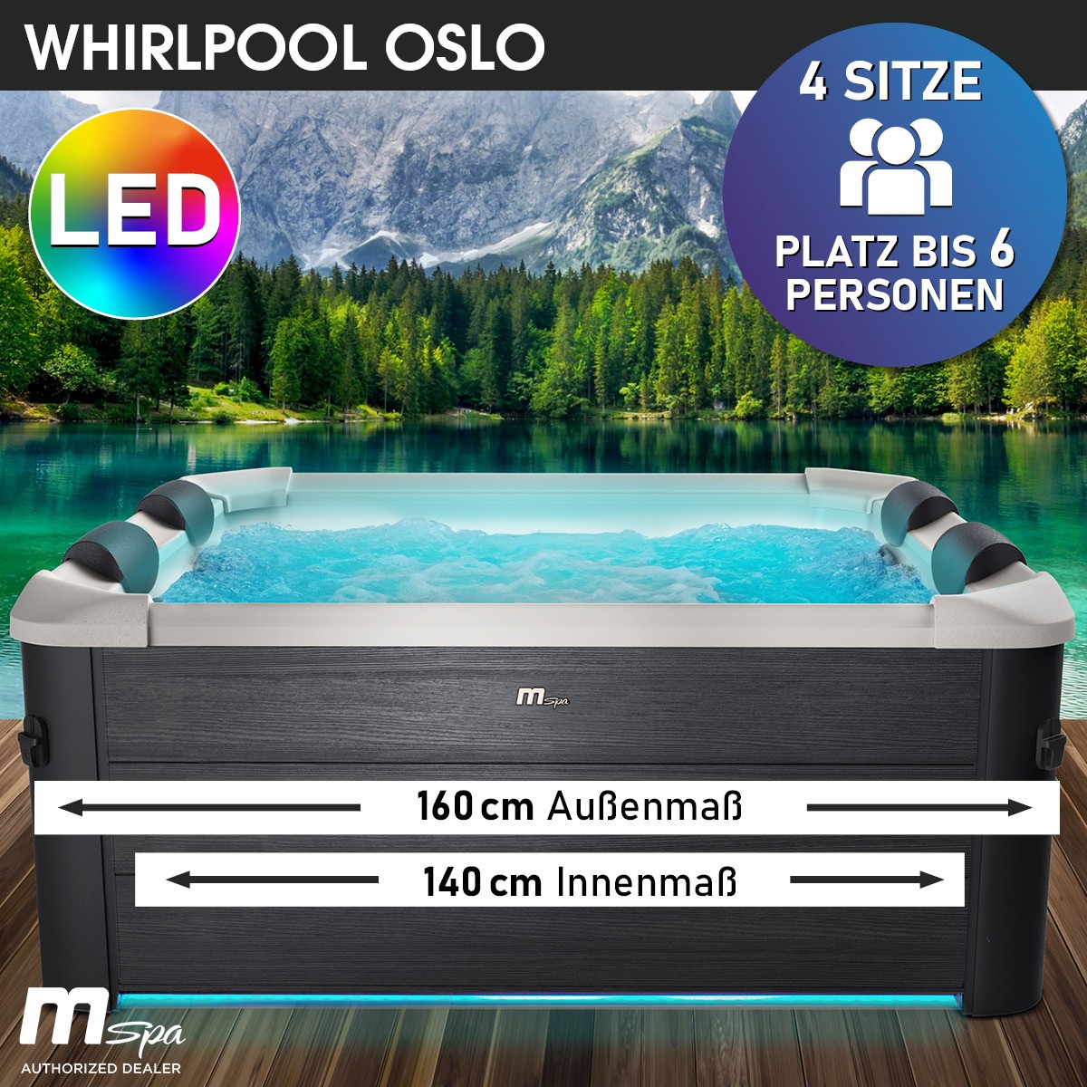 Whirlpool MSpa Oslo 6 Personen mit fester Außenwand 160x160x65cm In-Outdoor Pool