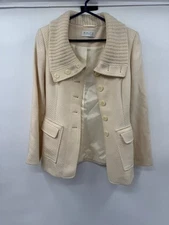 White Edition Women's Beige Jacket Knitted Collar Button Closure Size M