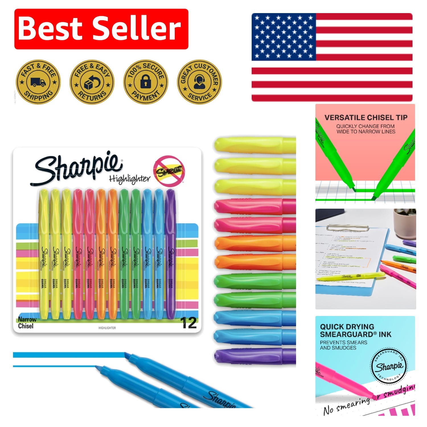 S - Quick Dry, Non-toxic, Assorted Fluorescent Colors