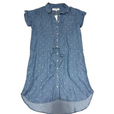 Thread Supply Dress Womens Small Blue Star Print Tencel Button Front