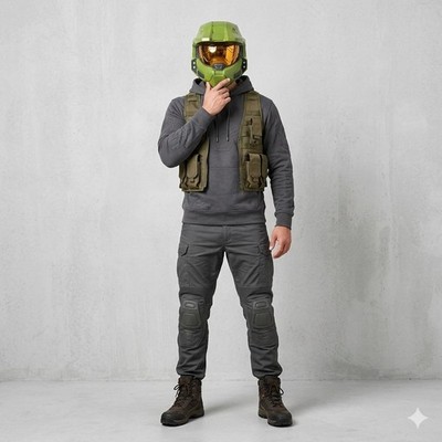 Halo Master Chief Spartan Helmet Green Gold Visor Cosplay Costume Accessory