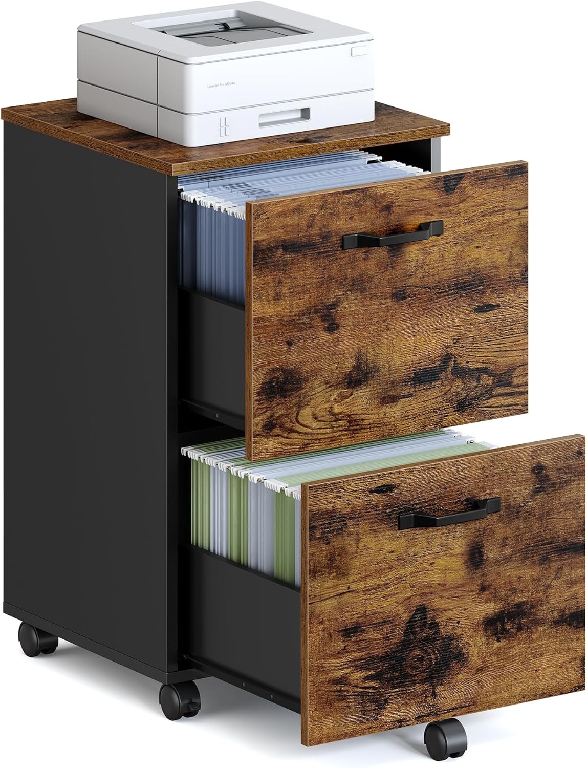 VASAGLE 2-Drawer Filing Cabinet on Wheels, Mobile A4 File Cabinet, Industrial Ru