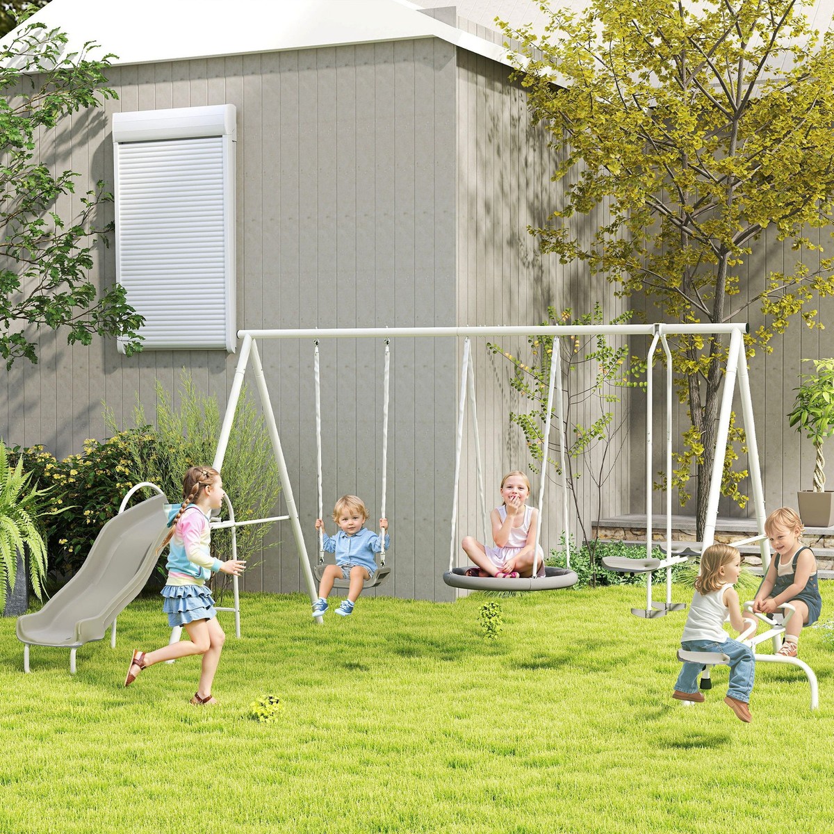 Outsunny Swing Set For Kids, Heavy Duty A-Frame Metal Swing Frame