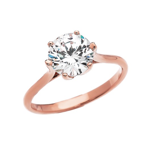 Gold 3 Carat CZ Engagement and Proposal Solitaire Gold Ring (Yellow/Rose/White) - Picture 2 of 3