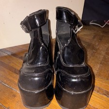 Demonia Camel-103 Black Patent Leather Platform Block Heel 