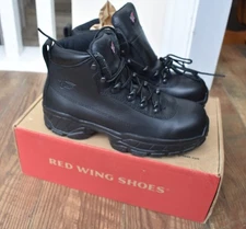 RED WING SAFETY TECH TOE BLACK LEATHER WORK BOOTS  7.5 D OIL SLIP RESIST 2380 D