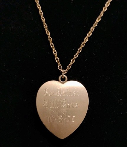 VTG 12K GF Floral Etched Heart Locket Necklace Personalized To Mother with Love - Picture 8 of 15