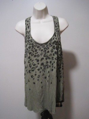 Rock & Republic Racerback Tank Top Medium Green Leopard Print Cotton Modal Soft