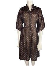 Vintage Lady Carol Brown Polka Dot Shirt Dress ILGWU USA Size 16 Modern LARGE 