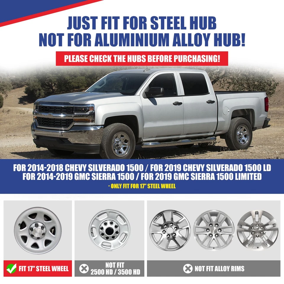 17'' Wheel Hub caps For 2014-2018 Chevy Silverado 1500 2014-2019 GMC Sierra 1500 Foto 2 de 4