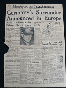WW2 War is over Germany Surrenders ,Minneapolis Star May 7 1945