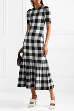 OSCAR DE LA RENTA Gingham Midi Dress Checked flared-hem woven Runway US XS NWOT