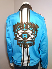 Roller Derby Track Jacket LUIGINO Atom Wheels Aqua Blue Women's M Brown Stripe