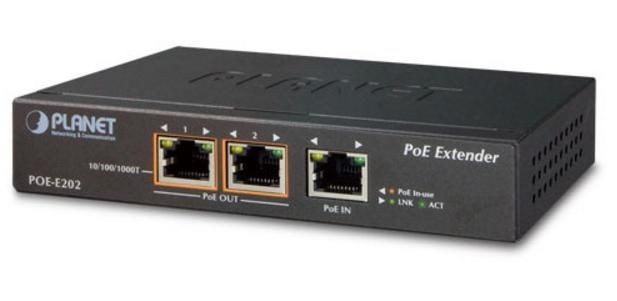 Planet POE-E202 Gigabit PoE+ Extender – 1-Port In, 2-Port Out, 30W, Metal