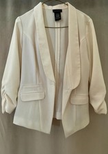 Metaphor Women  s Cream Blazer Jacket Casual Career Lightweight Ruched Sleeve