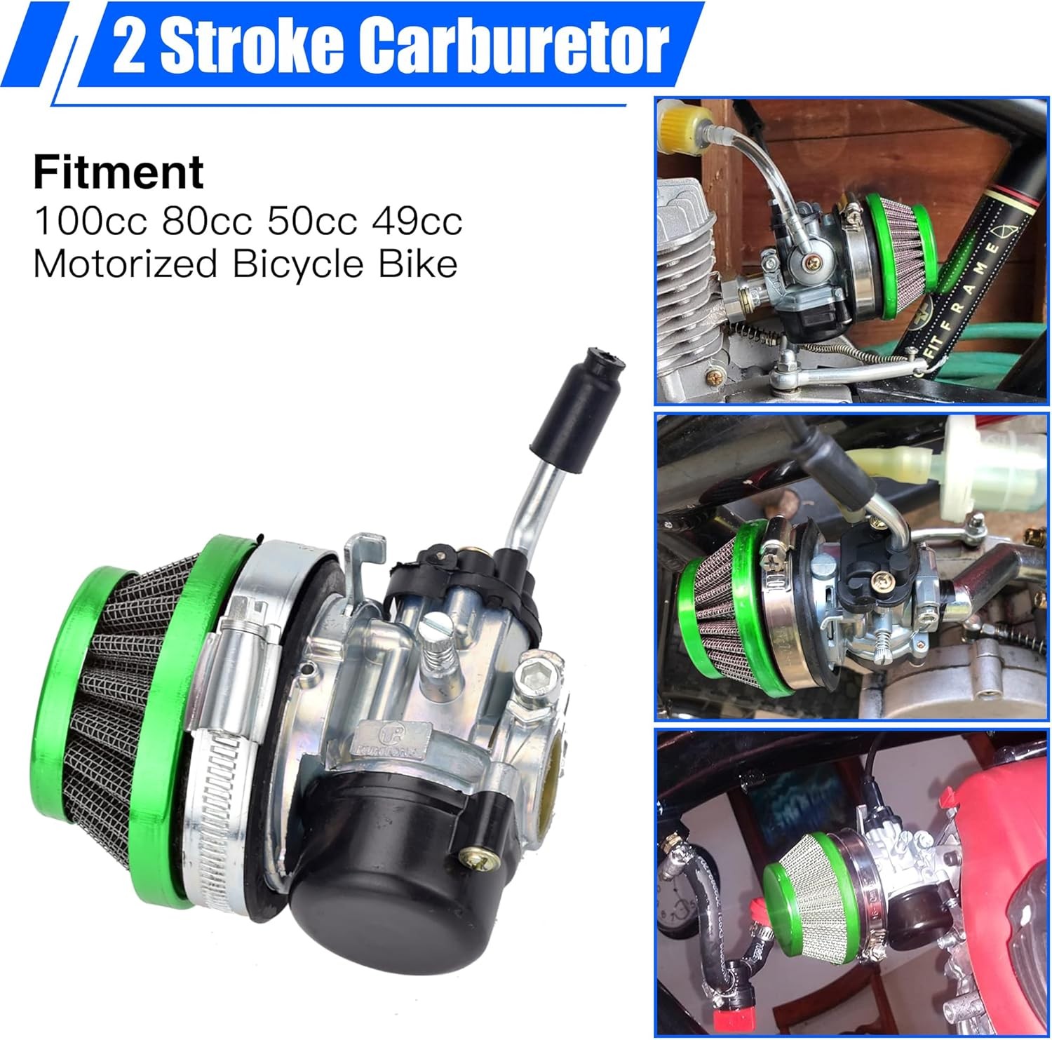 YOXUFA Carburetor Assembly for 2 Stroke Engine 80cc 100cc 49cc 50cc Green 