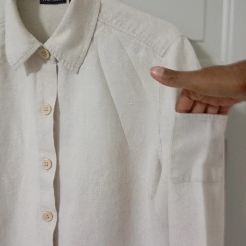Willi Smith 100% Linen Shirt Jacket Womens L Cream Shirt Pocket and Buttons  - Image 4 of 4