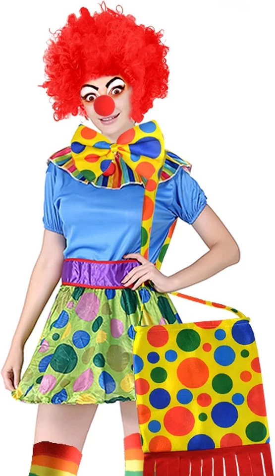 Clown Costume Red Clown Wig Accessories Nose Bow Tie White Gloves for Men Women  - Image 3 of 4