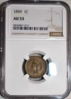 NGC AU-53 1859 Indian Head Cent, Richly Hued, Lustrous, 1st Year Issue!