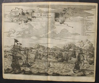 PHILIPSBURG SINT MAARTEN 1671 MONTANUS UNUSUAL ANTIQUE COPPER ENGRAVED CITY VIEW