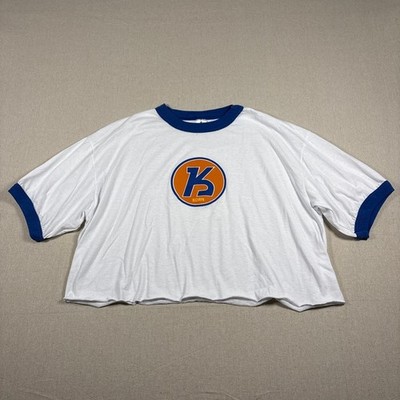 90s Korn circle logo blue white cropped vintage grunge band ringer tee sz 2XL