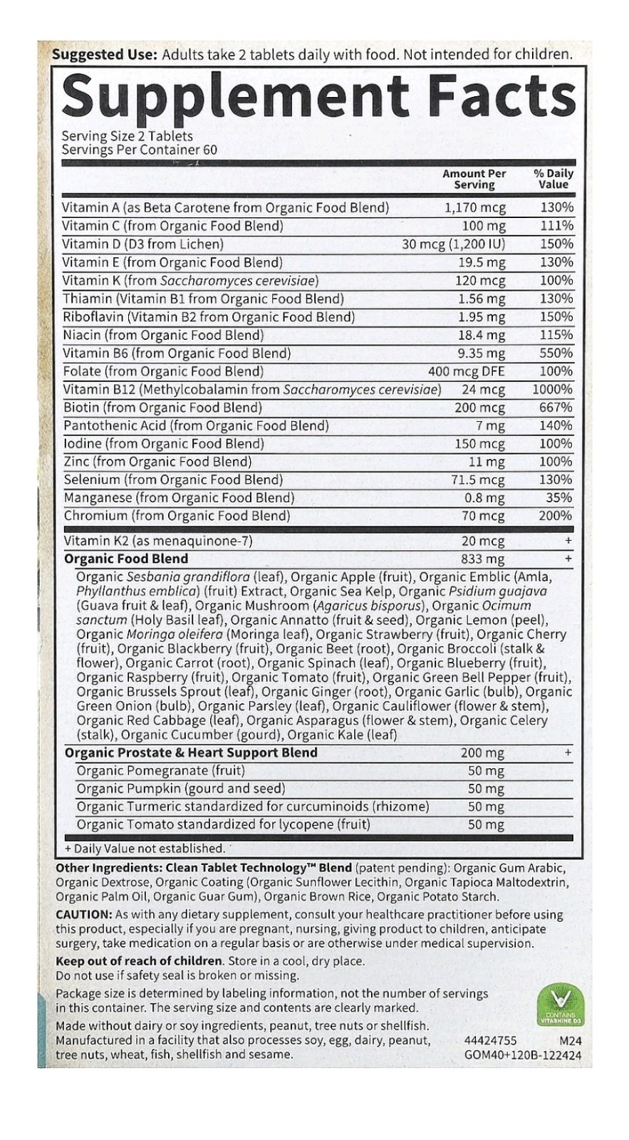 Garden of Life Organic Men's Multi 40+ Multivitamin - 120 Tablets - Exp 2027+