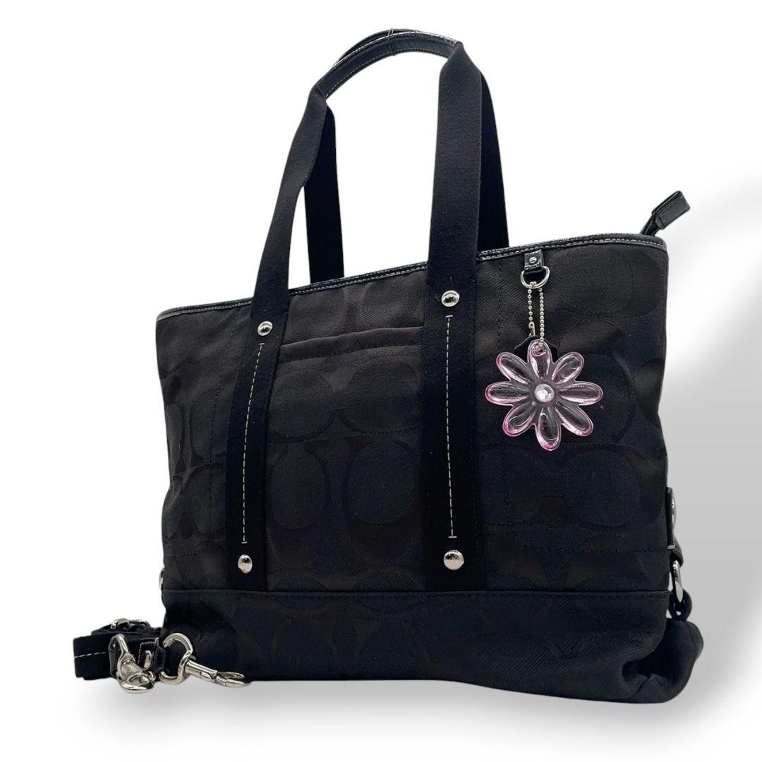 Coach Black Signature 2-Way Tote Bag with A4 Pocket for Business