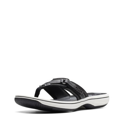 Clarks Women's Breeze Sea FlipFlop, Black Synthetic, 6