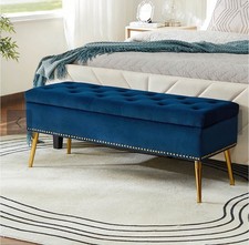 Chesterfield Storage Bench Fabric Upholstered Ottoman Stool Hallway Window Seat