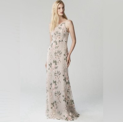 Jenny Yoo Formal Halter Bridesmaid Maxi Gown Floral Lace Sz 6 Fairy Wedding Prom