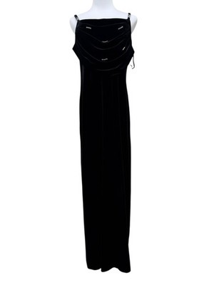 Rhinestone Black Velvet Slip Square Neck Maxi Dress Size Regular New