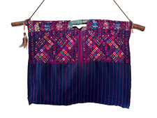 Vintage Guatemalan Huipil Textile Wall Hanging Indigo Embroidered Folk Art
