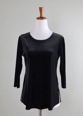 #ad SYMPLI $119 Solid Black Soft Velvet Stretch Vented Casual Top Size 4 $39.99