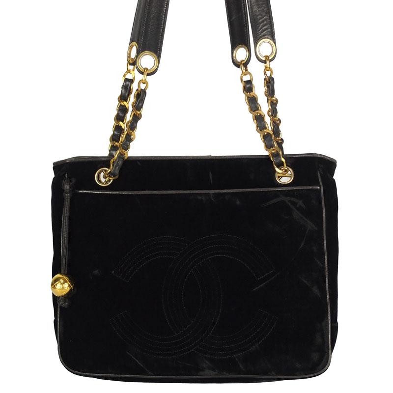 Chanel 053 Velvet Chain Bag with Gold-Tone Hardware