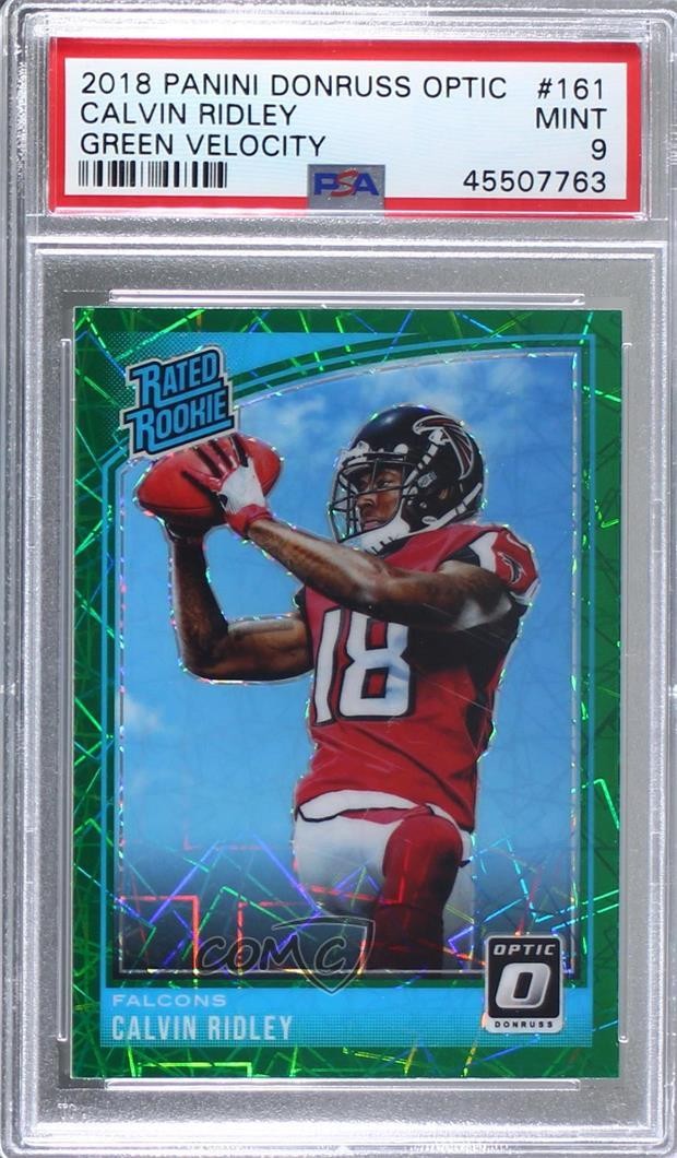 2018 Donruss Optic Rated Rookie Green Velocity Prizm Calvin Ridley PSA 9 0a1