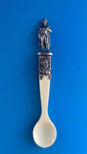 Vintage Napoleon & Josephine Snuff Spoon, Sterling Silver and Bone