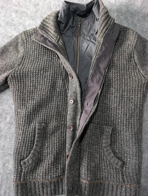 Mantaray Hombres Mezcla de Lana Grueso Tejido Cárdigan Chaqueta Gris Forrado Cremallera Completa Talla M