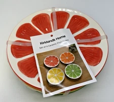 Kirklands Home Set of 4 Ceramic Fruit Plates Red Orange Yellow Green NWT