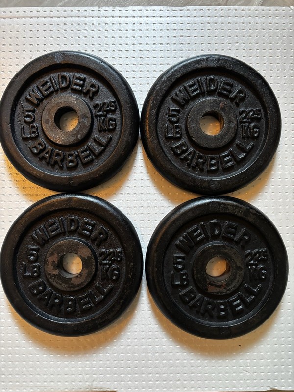 Vintage WEIDER Barbell Standard (4) 5lb Weight Plates Rare HTF 20lbs Total