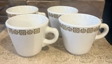 Set of 4 Restaurant Ware Mugs 1960s Shenango China Anchor Hocking Gold Daisy 3"