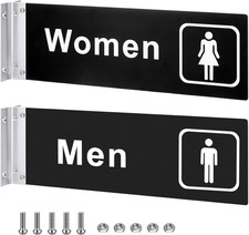 2 Pcs Double-Sided Restroom Signs for Men  Women - Easy Install, Black Acrylic