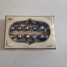 Vintage Shiny Brite Mini Glass Ornaments Box Set 24 Blue Silver 15 mm Christmas 