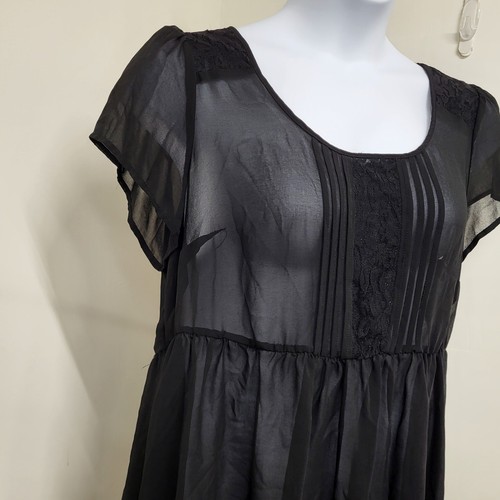Torrid Top Damen Größe 1 Schwarz Transparent Spitze Babydoll Gothic Kurzarm Fenimine - Bild 2 von 12
