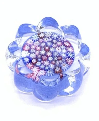 Peter McDougall Millefiori Art Glass Caned Flower Paperweight Purple
